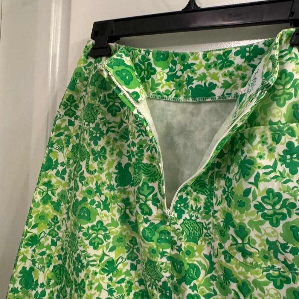 Vintage 1970s “The Lilly” Lilly Pulitzer Mini Skirt Green White Lions Owls - Picture 3 of 11